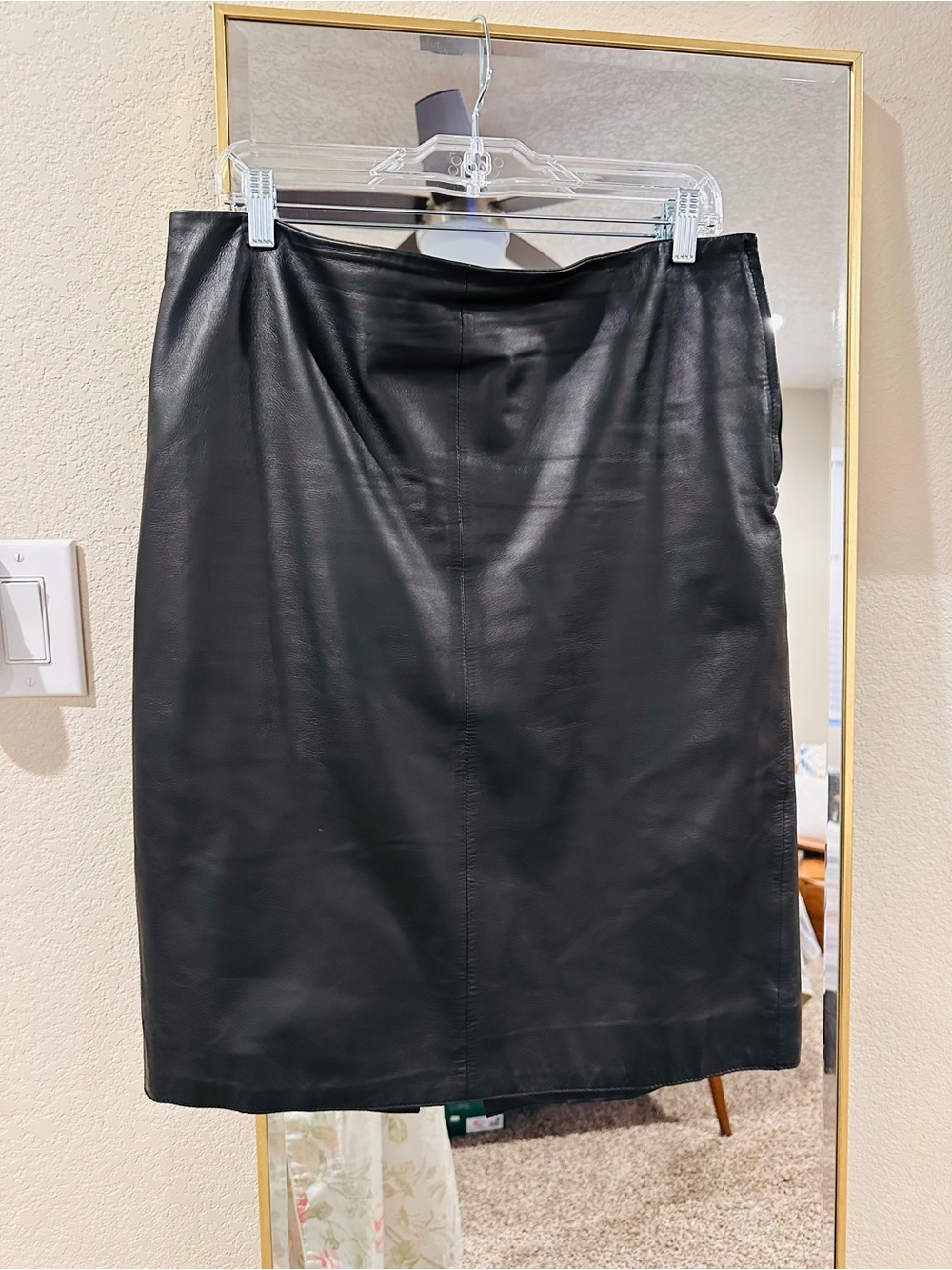 Zara Sheepskin Black Leather Pencil Skirt - Large